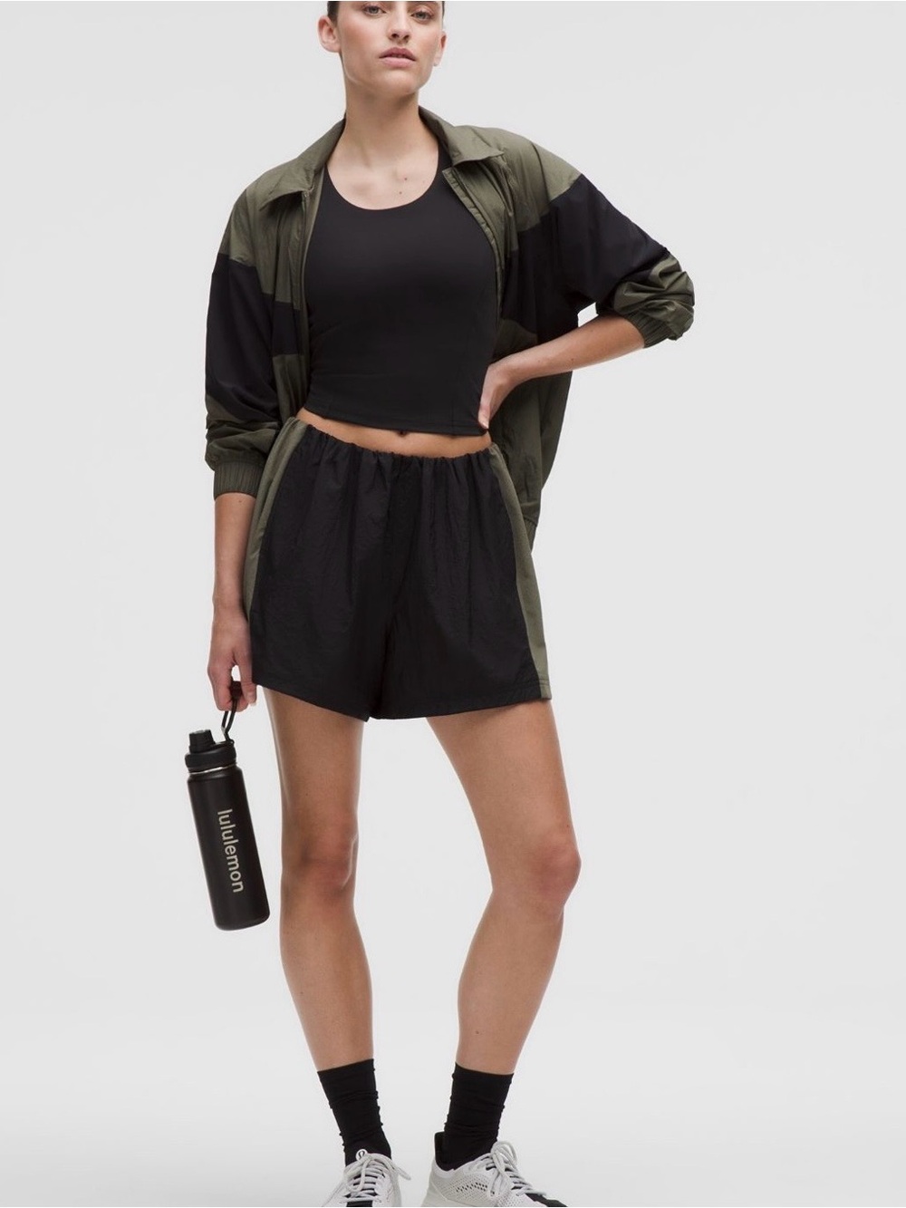 Lululemon Retro Nylon High Rise Short Black Army Green New NWT Small 5” Pockets
